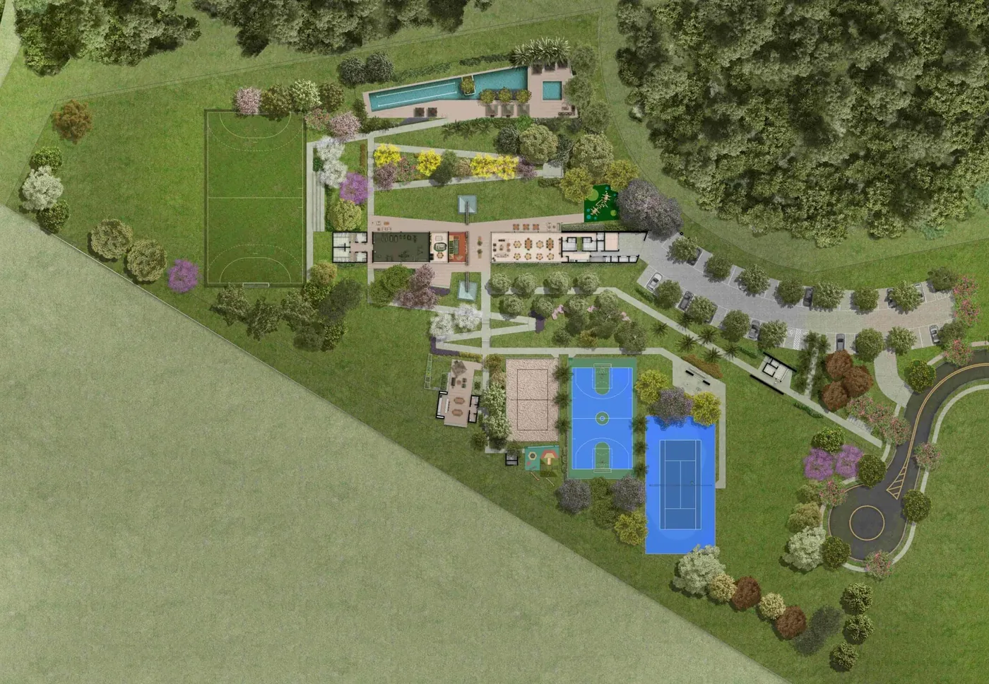 Implantação do clube e áreas de lazer do Alphaville Indaiatuba